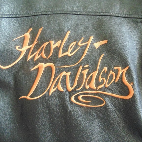 HARLEY LEATHER GOLD SCRIP FASHION JACKET LARGE - Picture 2 of 7